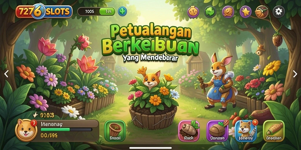 Screenshot utama 7276SLOTS yang menunjukkan aktivitas berkebun yang seru.