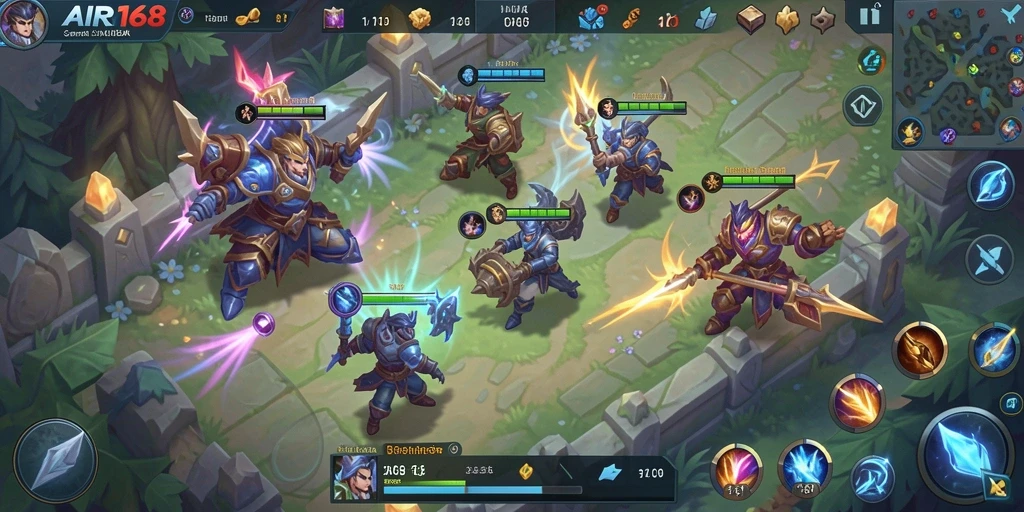 Screenshot gameplay AIR168 menampilkan pertempuran seru di arena MOBA.