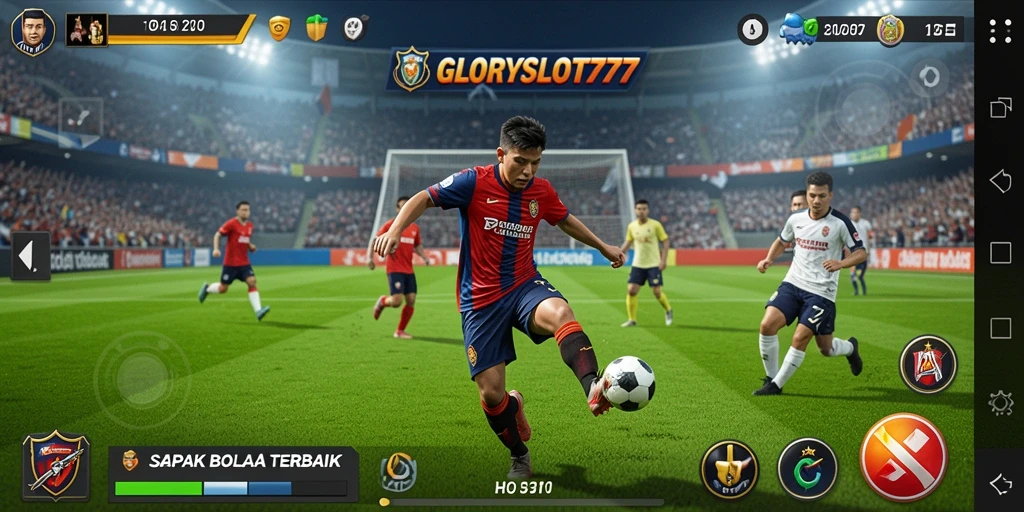 Tampilan gameplay yang seru dalam GLORYSLOT777 dengan aksi sepak bola.
