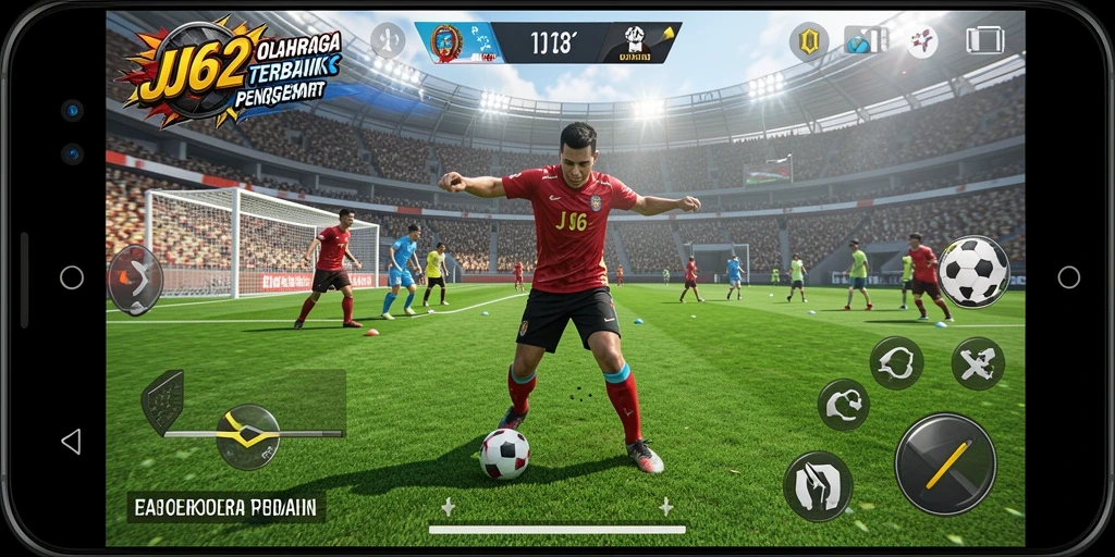 Skrinsut gameplay JJ62 menunjukkan aksi olahraga yang seru dan dinamis.