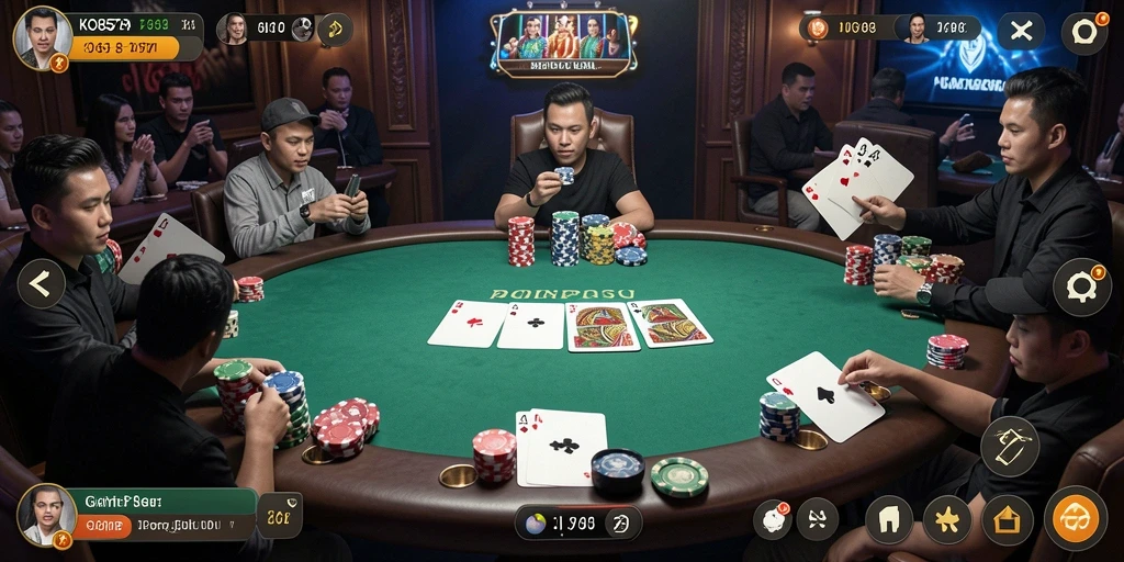 Ditampilkan gameplay Poker yang seru dan kompetitif.