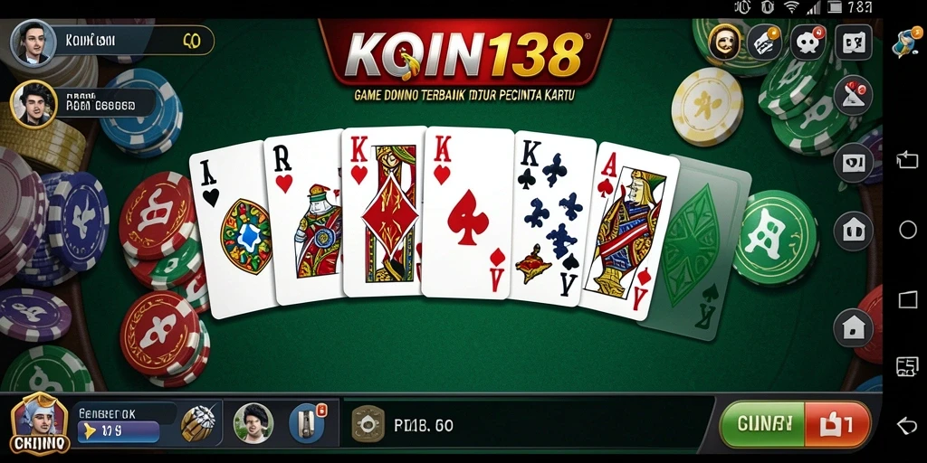 Tampilan gameplay seru dalam KOIN138, penuh aksi kartu Domino.