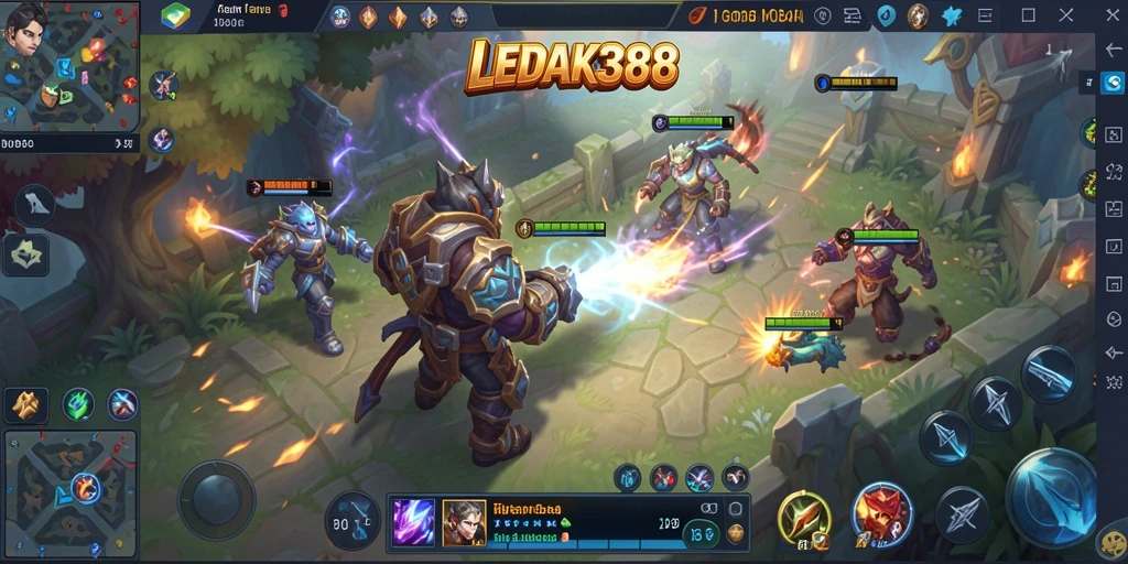 Screenshot gameplay <strong>LEDAK388</strong> dengan aksi pertempuran seru di arena.