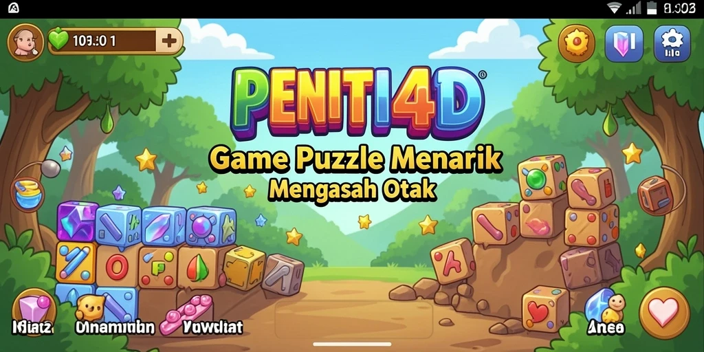 Screenshot PENITI4D menampilkan berbagai teka-teki seru dan grafis yang menarik.