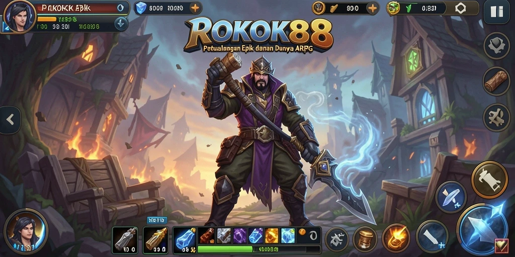 Screenshot ROKOK88 menunjukkan pertempuran epik dalam dunia fantasi.