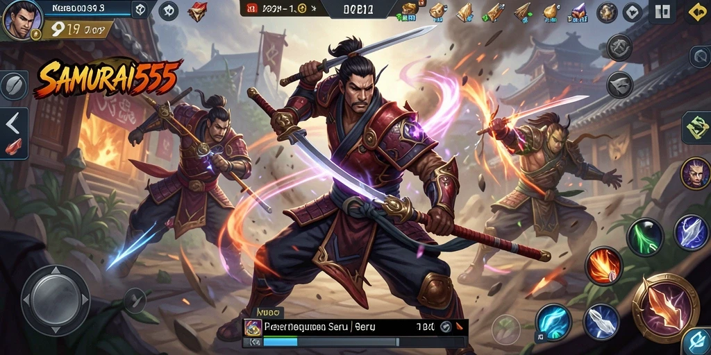 Screenshot gameplay <strong>SAMURAI555</strong> yang menunjukkan aksi seru di arena MOBA.