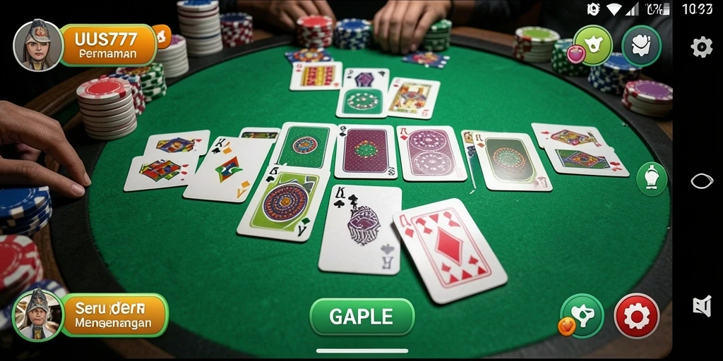 Screenshot utama UUS777 yang menampilkan gameplay Gaple yang menarik.